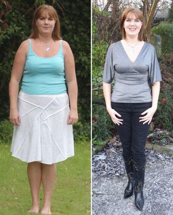 Жінка до і після схуднення на дієті кефіру. 